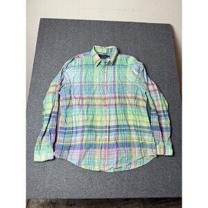Polo Ralph Lauren Ocean Wash Linen Button Up Shirt Mens XL Plaid Casual